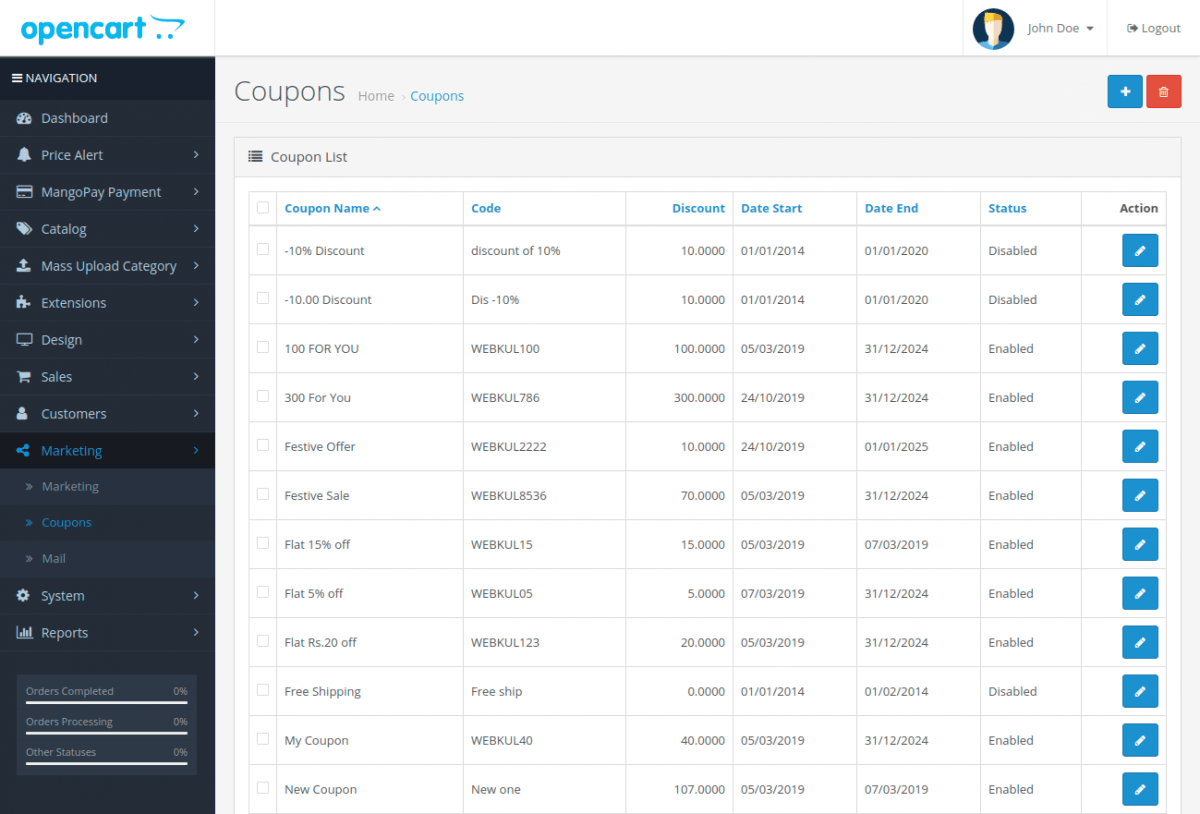 OpenCart Coupon List At Checkout Cart Promo Codes WebKul