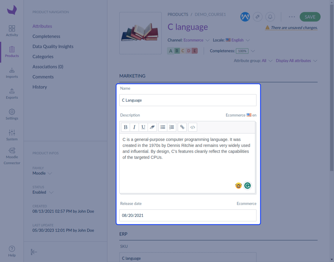 Moodle Akeneo Connector