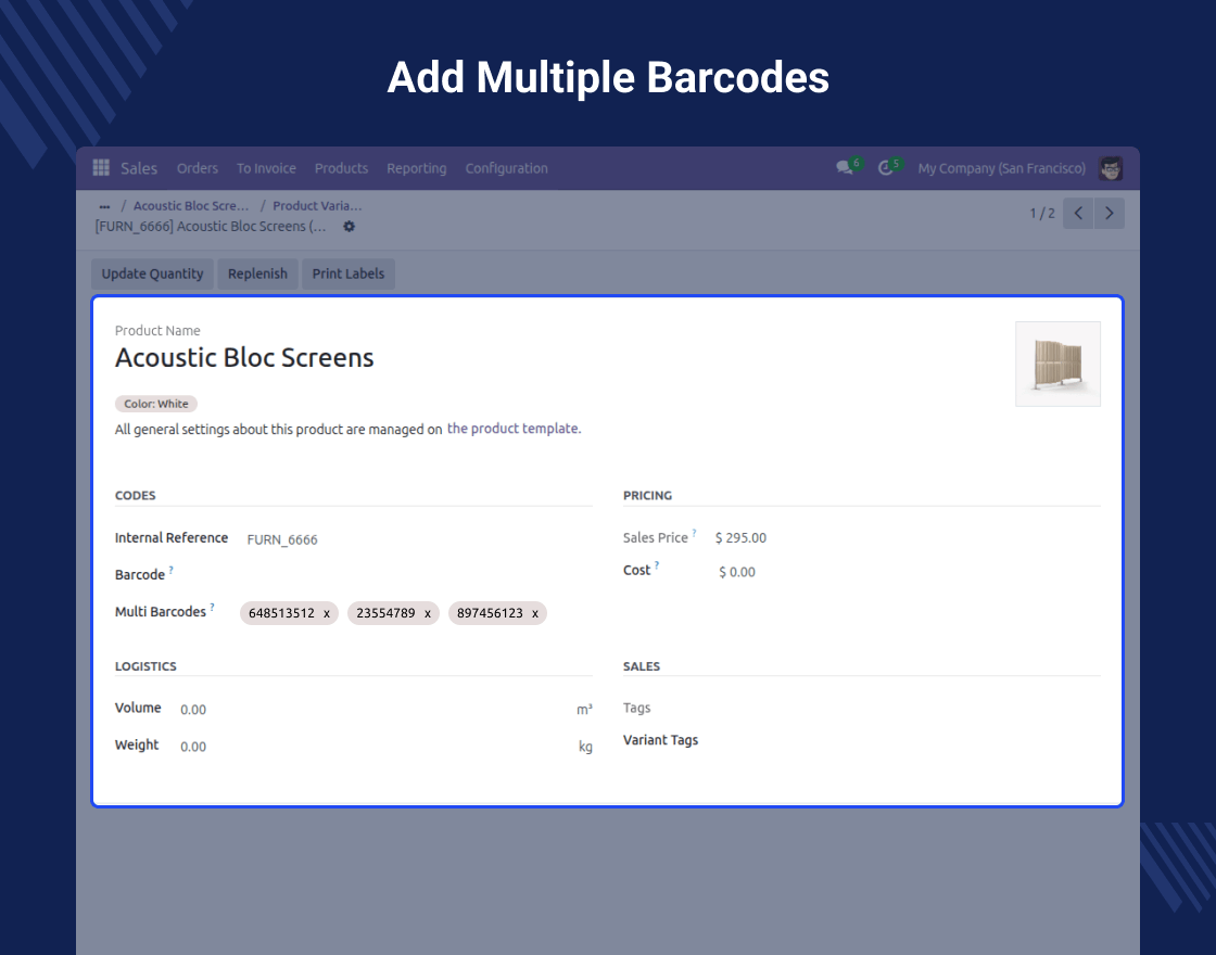 Odoo Advance Product Multi Barcode - WebKul