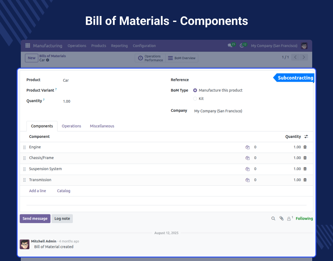 Odoo MRP Subcontracting Workorder