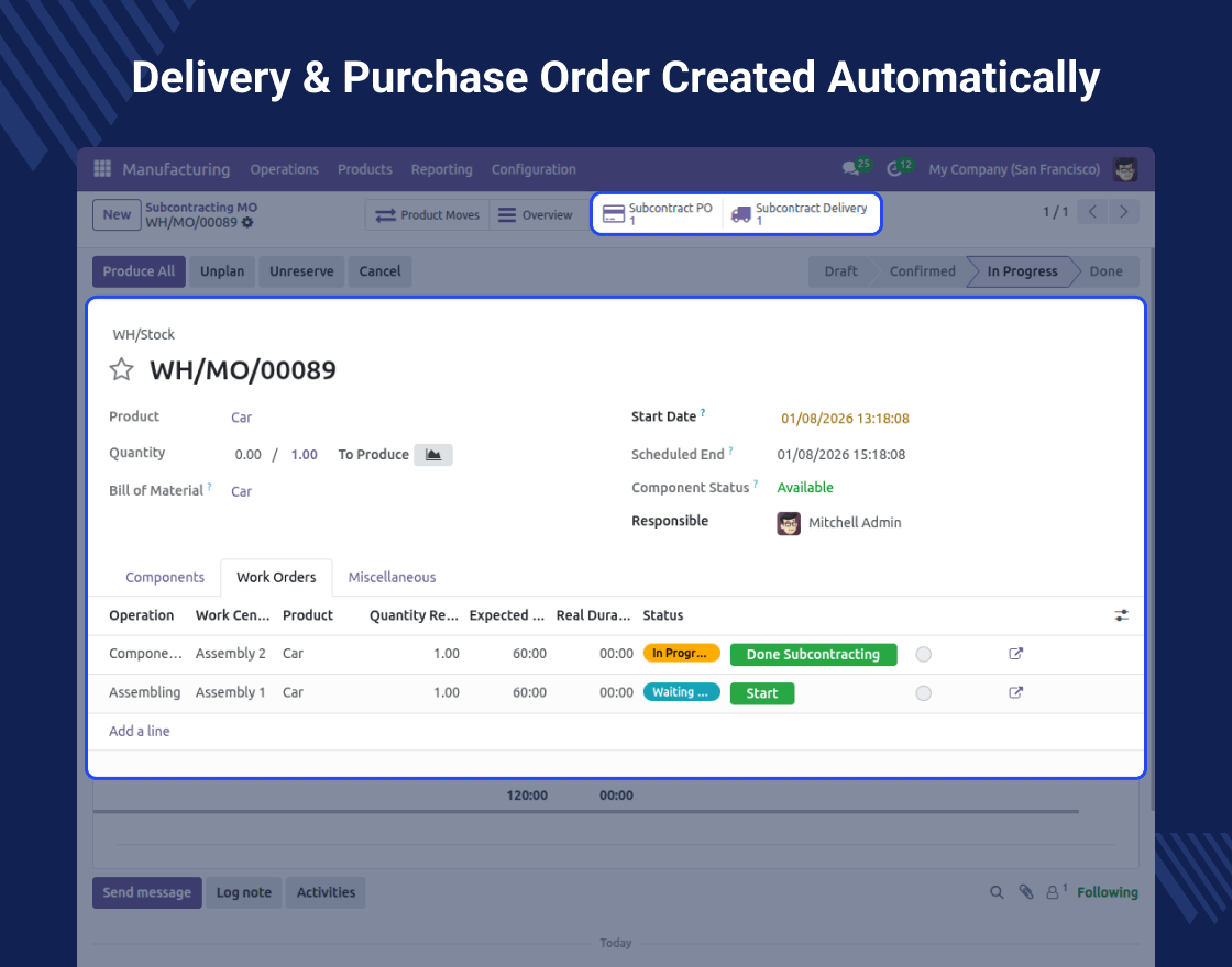 Odoo MRP Subcontracting Workorder