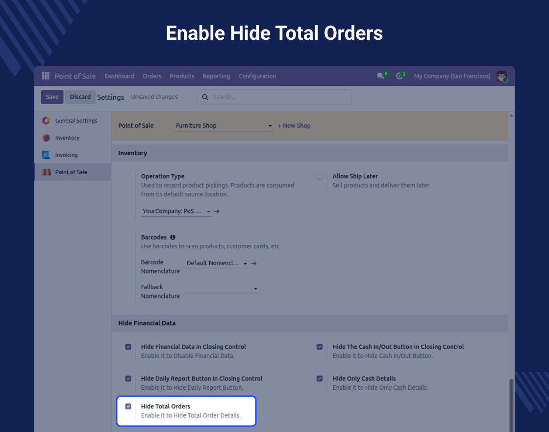 Odoo POS Disable Financial Data
