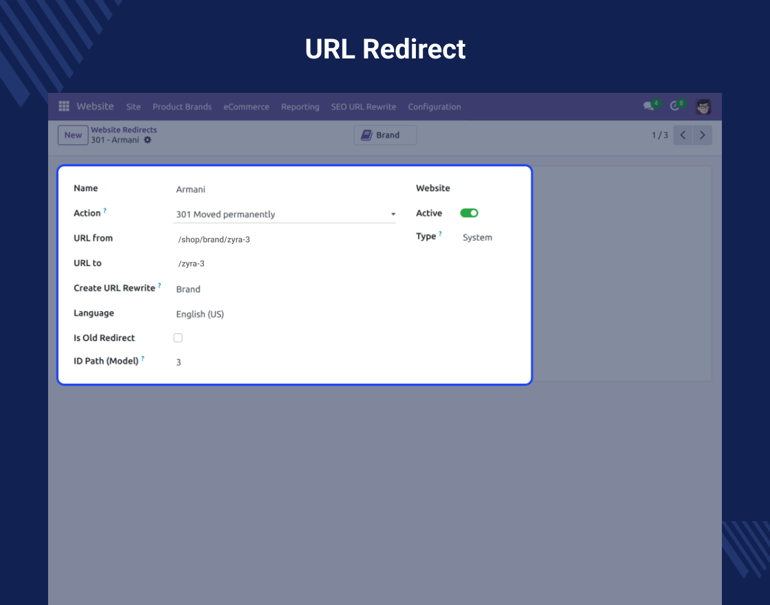 Odoo SEO-URL Redirect/Rewrite For Brand