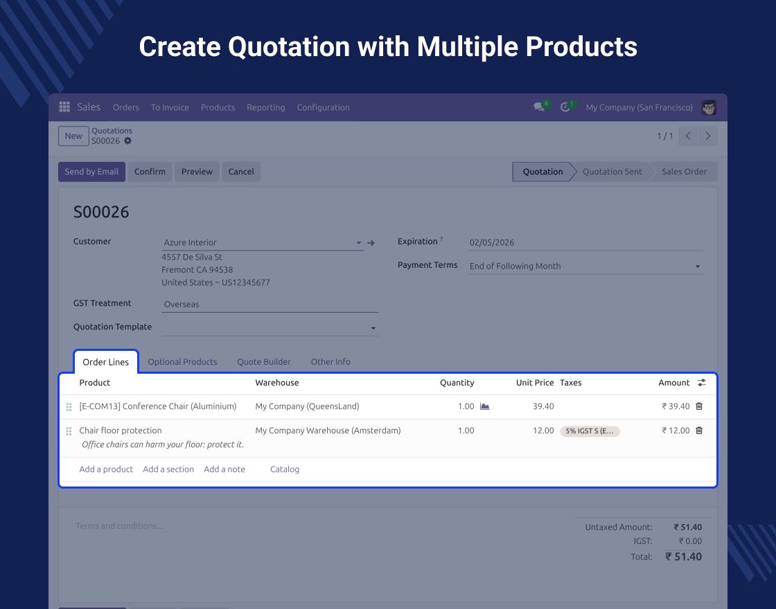 Odoo Warehouse on Order Line