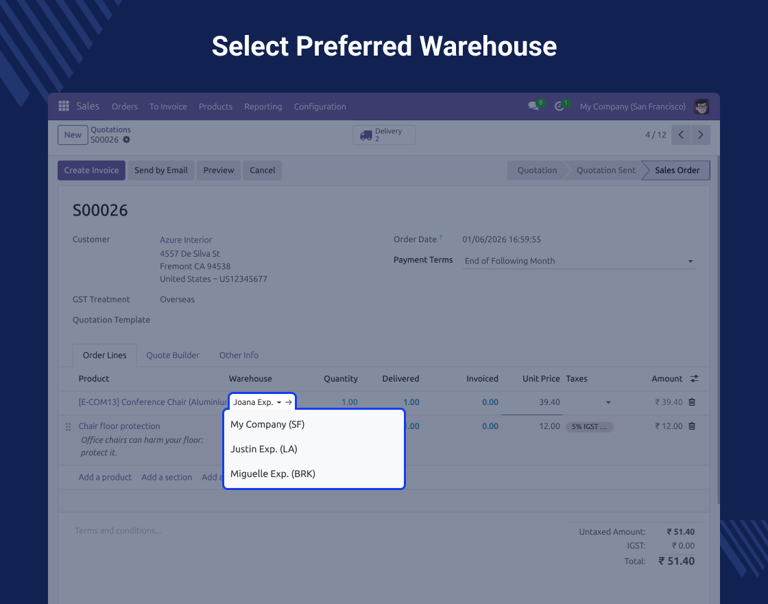 Odoo Warehouse on Order Line