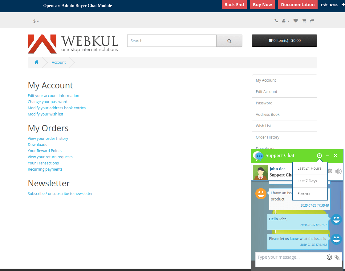 Opencart Admin Buyer Chat