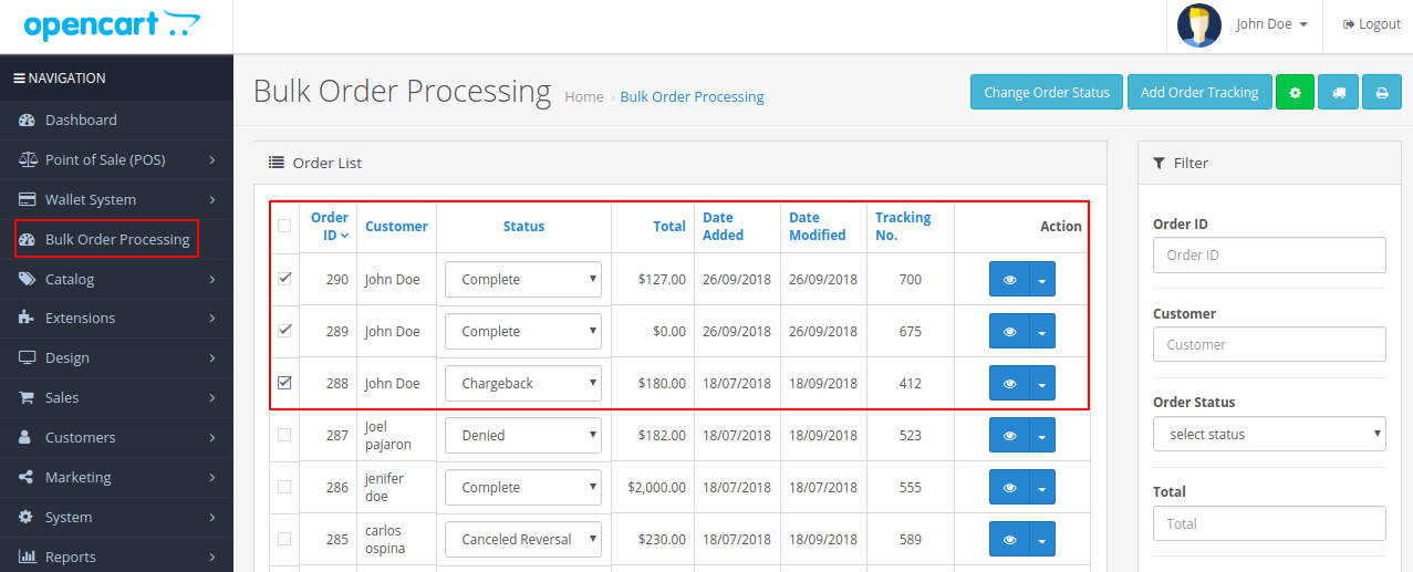 Opencart Bulk Order Processing