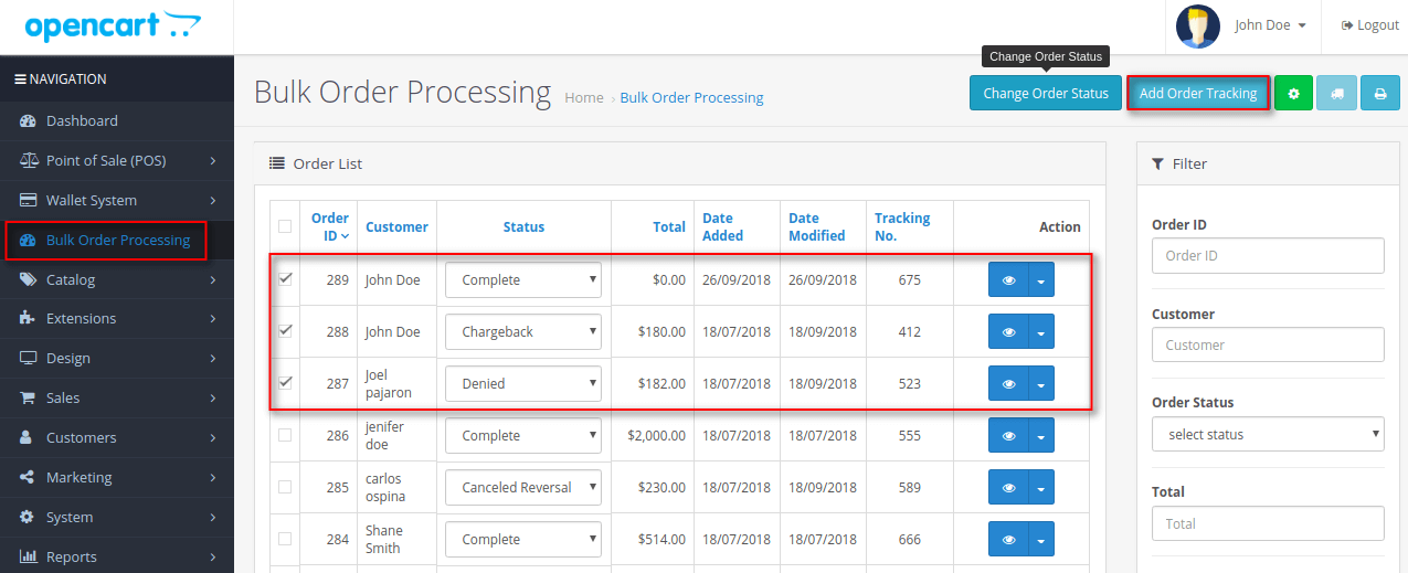 Opencart Bulk Order Processing