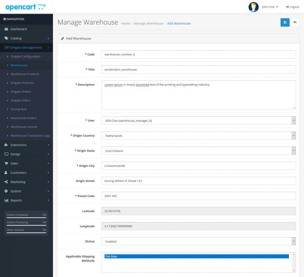 Opencart DHgate Dropship Management