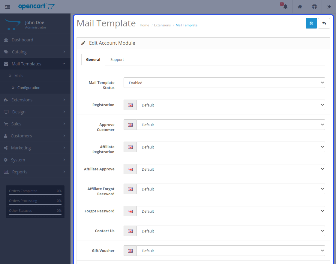 OpenCart Mail Template
