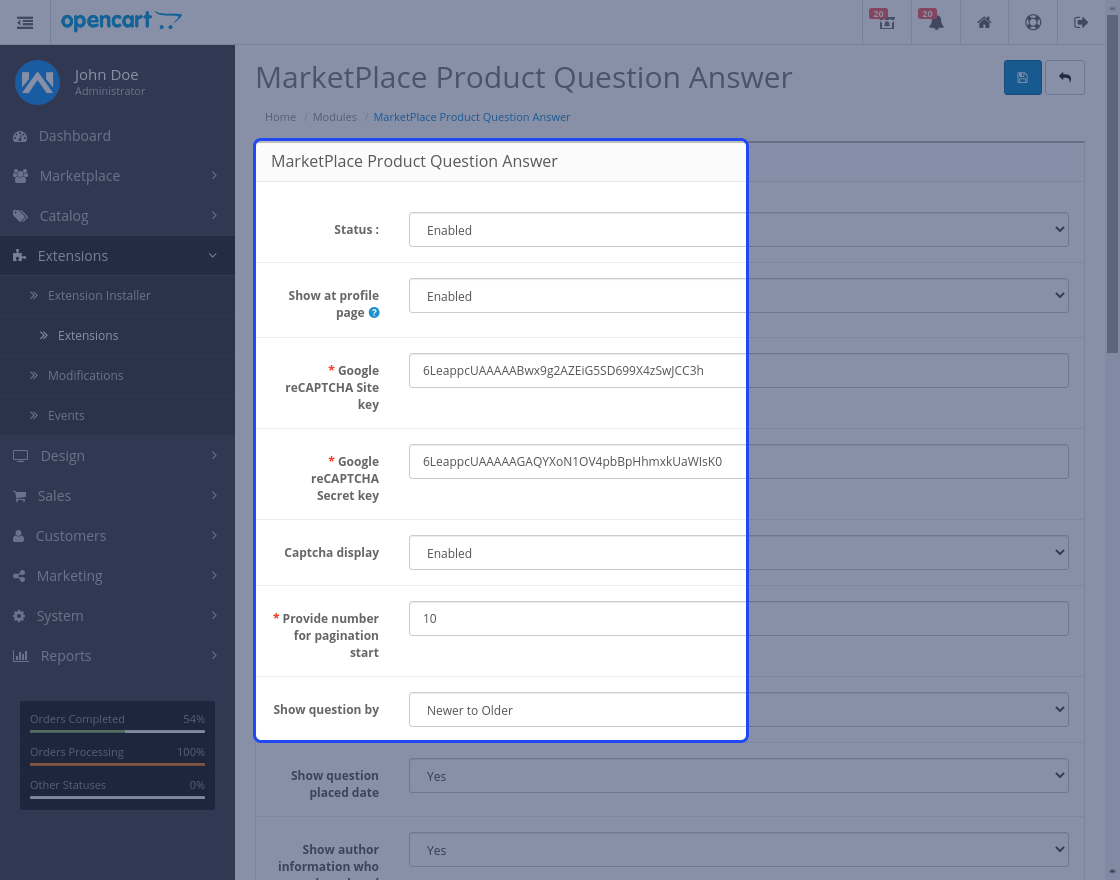 Opencart Marketplace Product Question Answer
