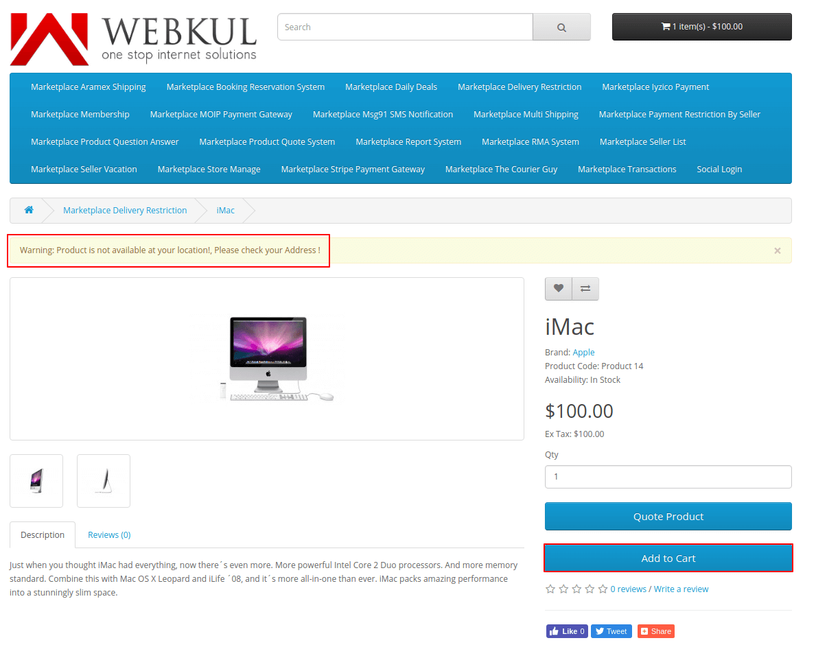 OpenCart Marketplace Multi Tenant Delivery Restriction