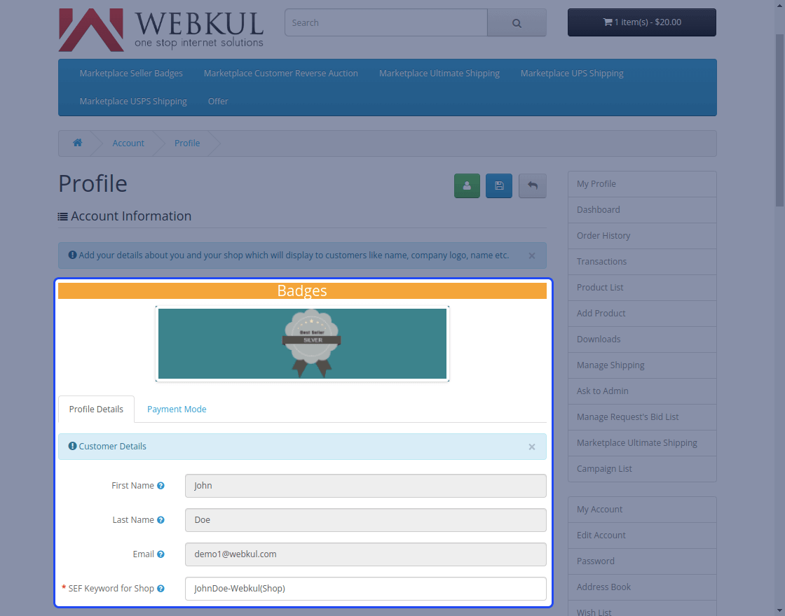 Opencart Marketplace Multi Tenant Seller Badge
