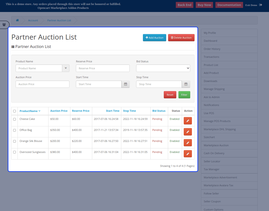 Opencart Marketplace Multi Tenant Auction