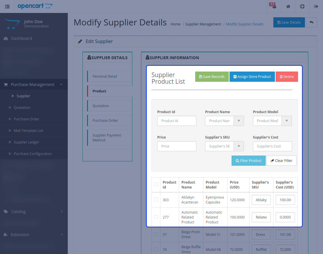 OpenCart Purchase Order Management Suppliers PO Module WebKul
