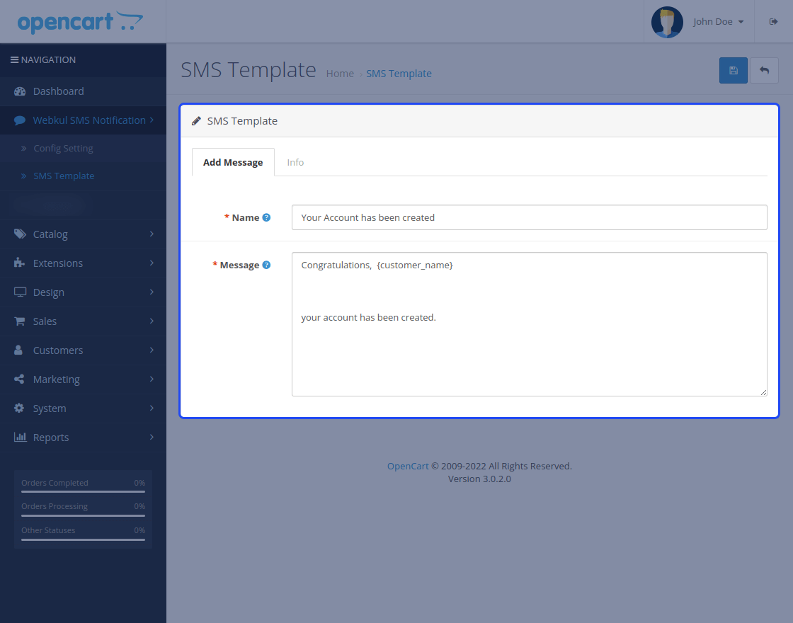 Opencart SMS Notification