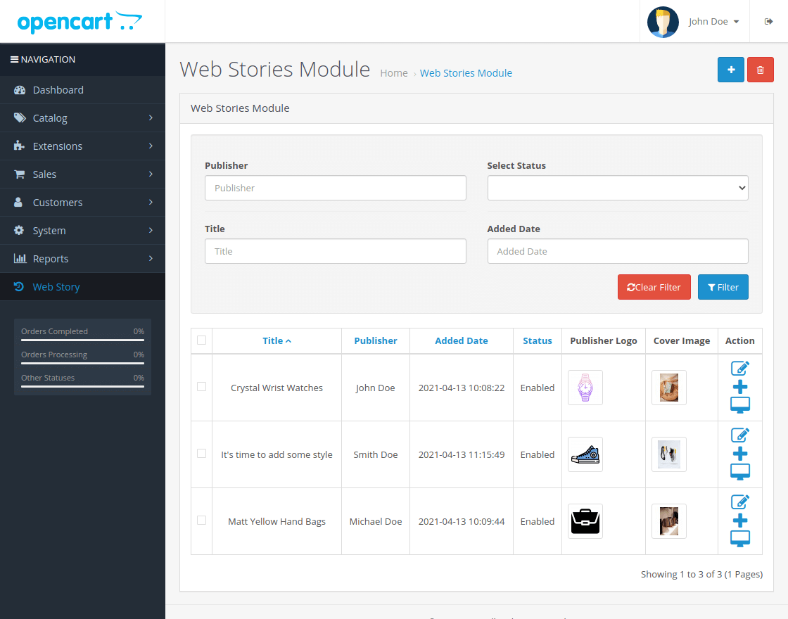 Opencart Web Stories Extension