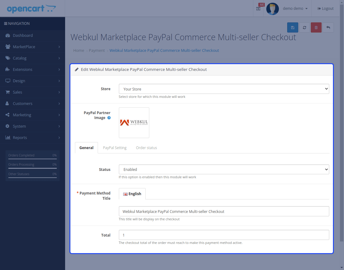 Opencart Multi Vendor PayPal Commerce