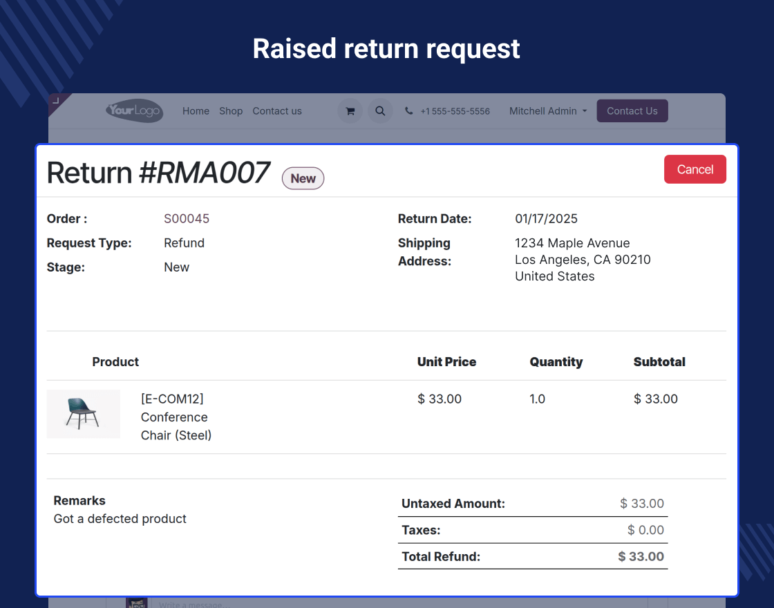 Odoo Return Merchandise Authorization (RMA)
