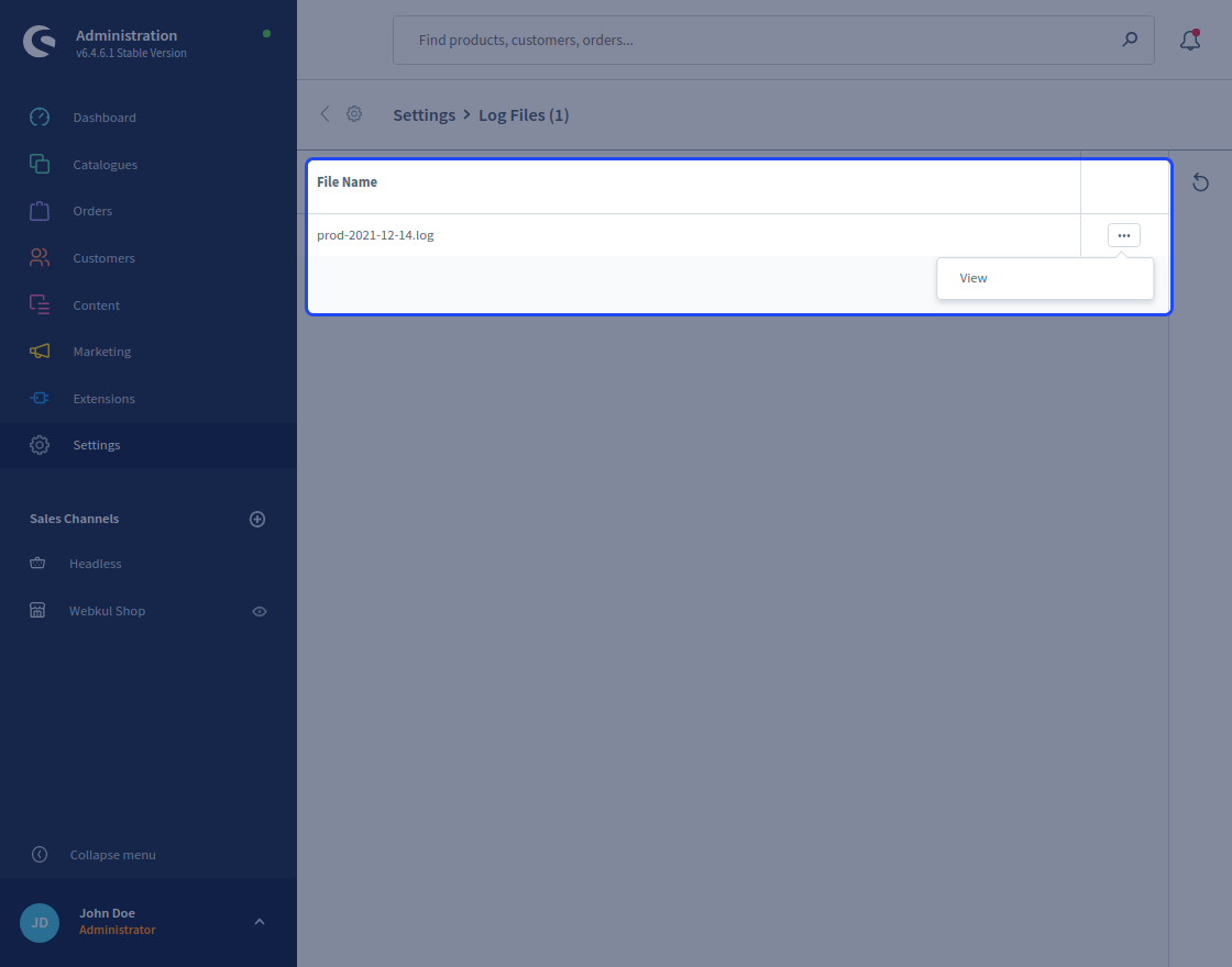 Shopware 6 Error Log Viewer Module
