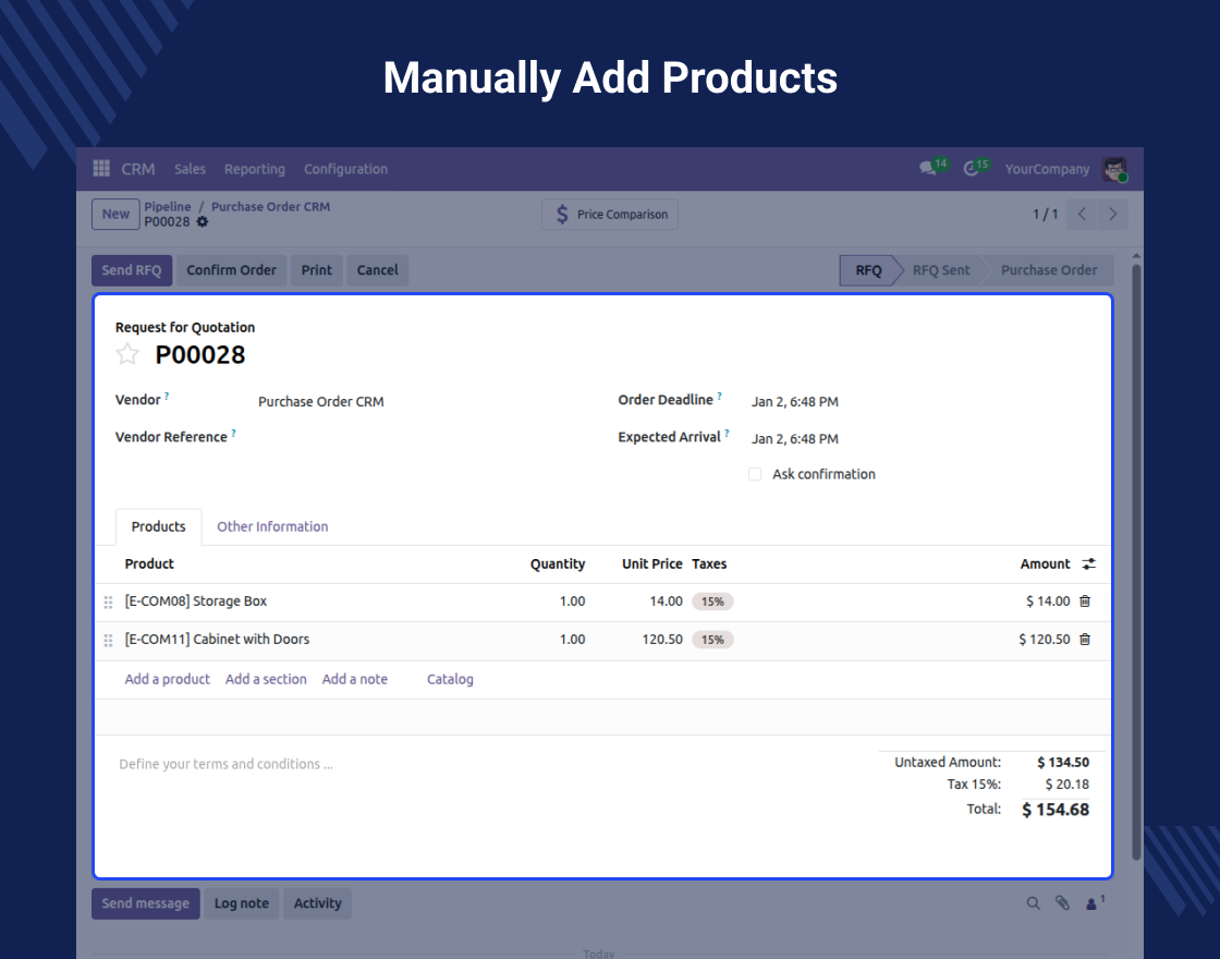Odoo Purchase Quotation from CRM