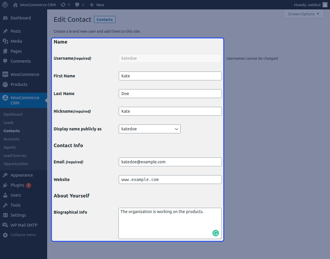 Woocommerce Customer Relationship Management (CRM)