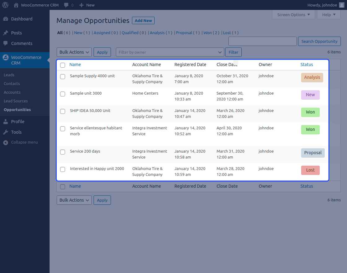 Woocommerce Customer Relationship Management (CRM)