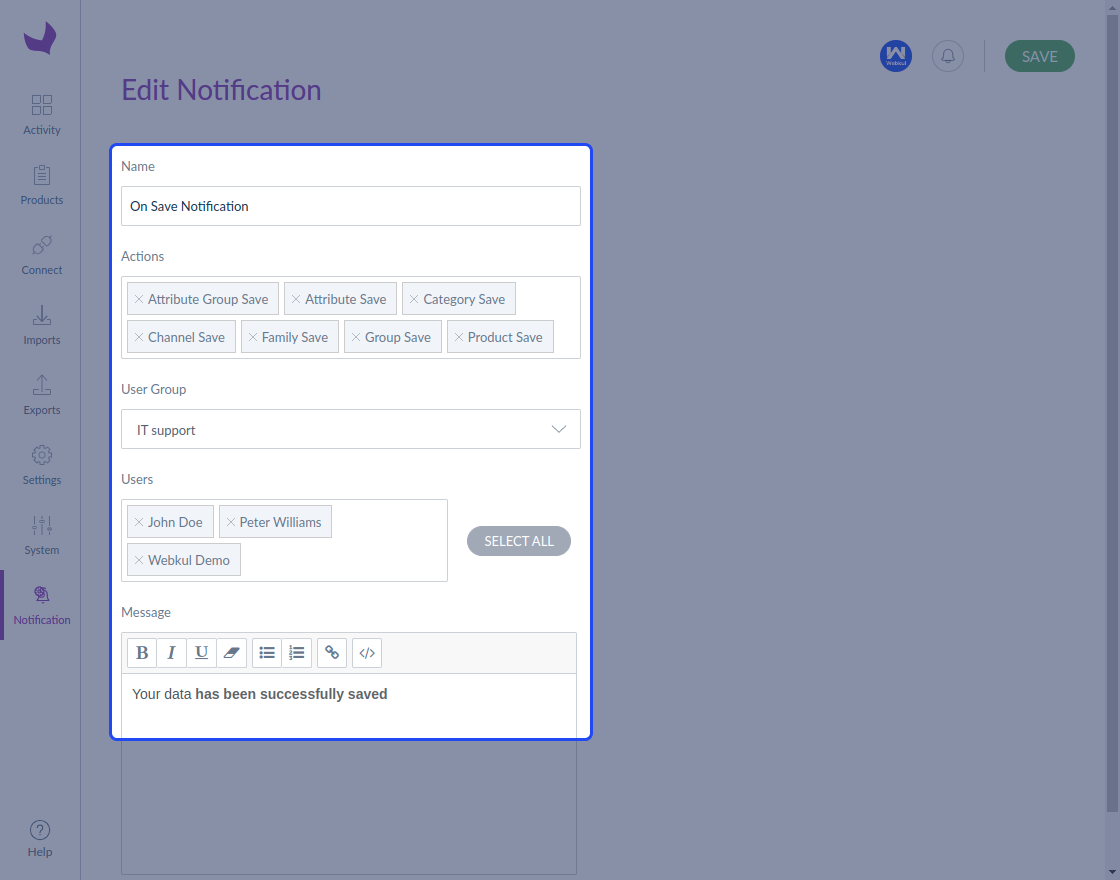 Akeneo Notification Manager