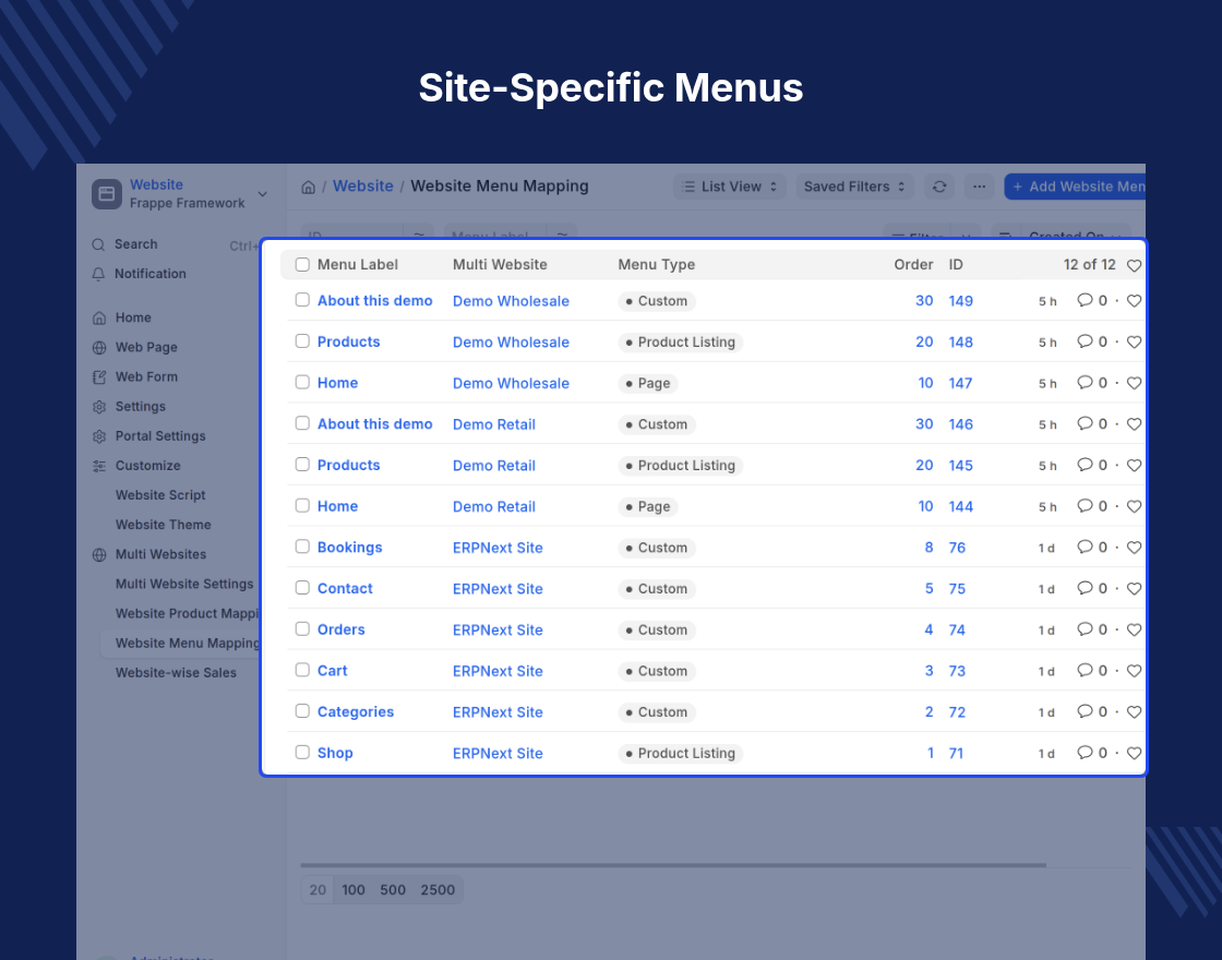 ERPNext Multi Website