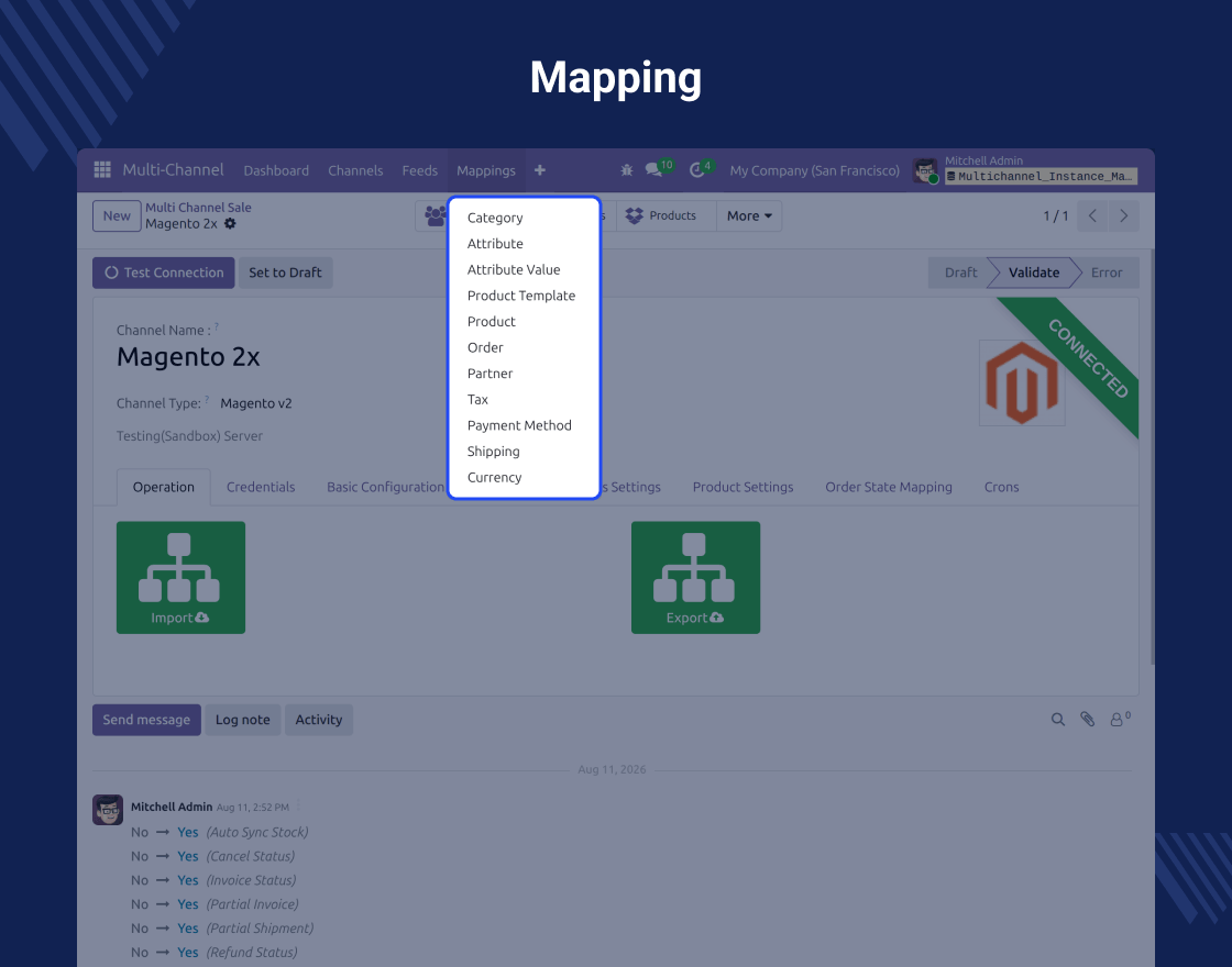 Multi Channel Magento 2.x Odoo Bridge(Multi Channel-MOB)