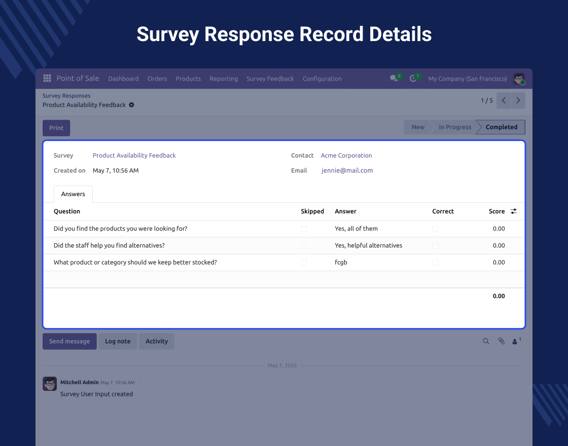 Odoo POS Survey Feedback