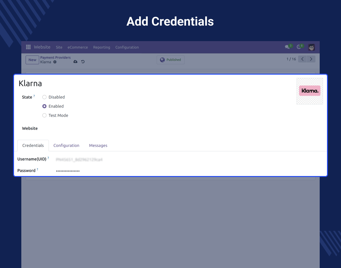 Odoo Website Klarna Payment Acquirer