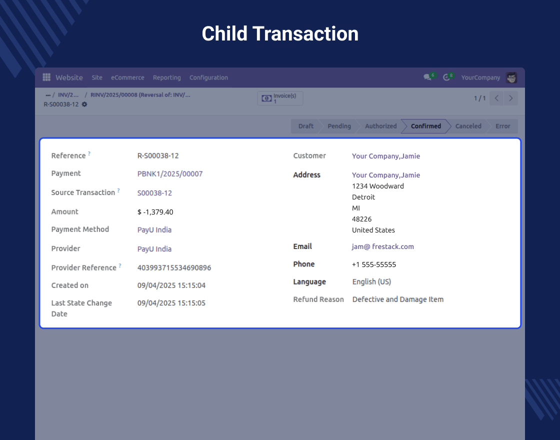 Odoo Direct Refund From PayU India