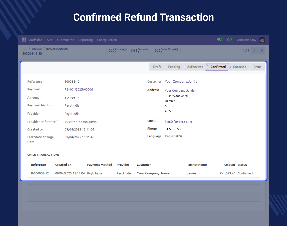 Odoo Direct Refund From PayU India
