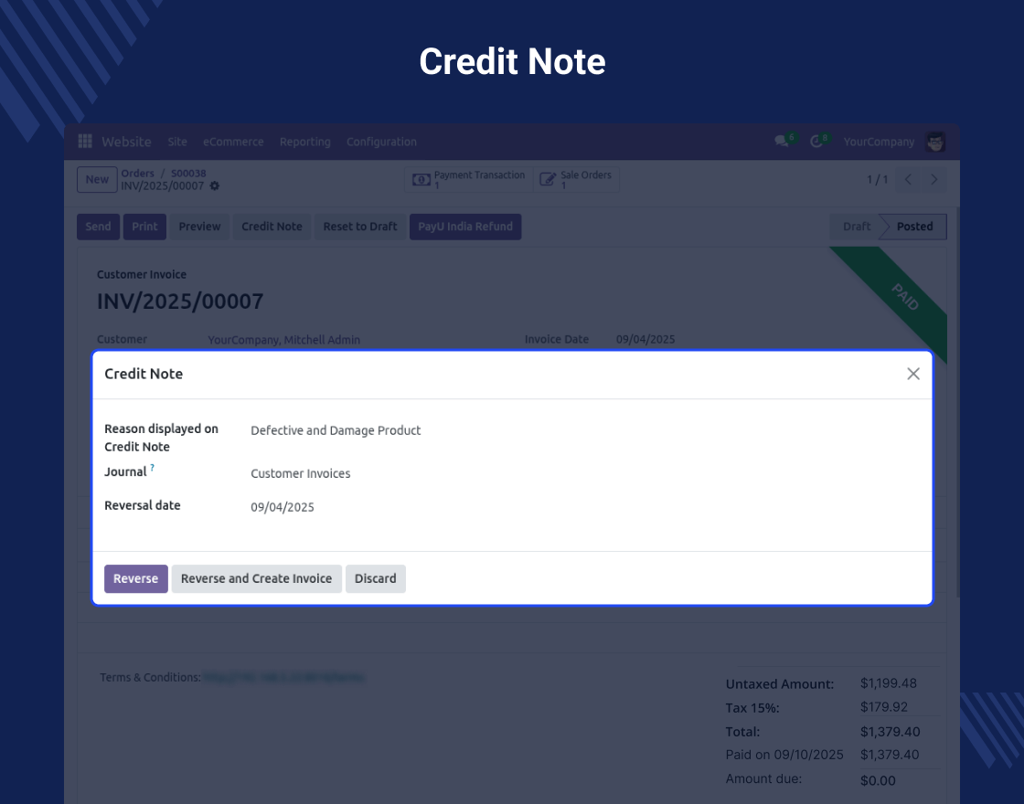 Odoo Direct Refund From PayU India