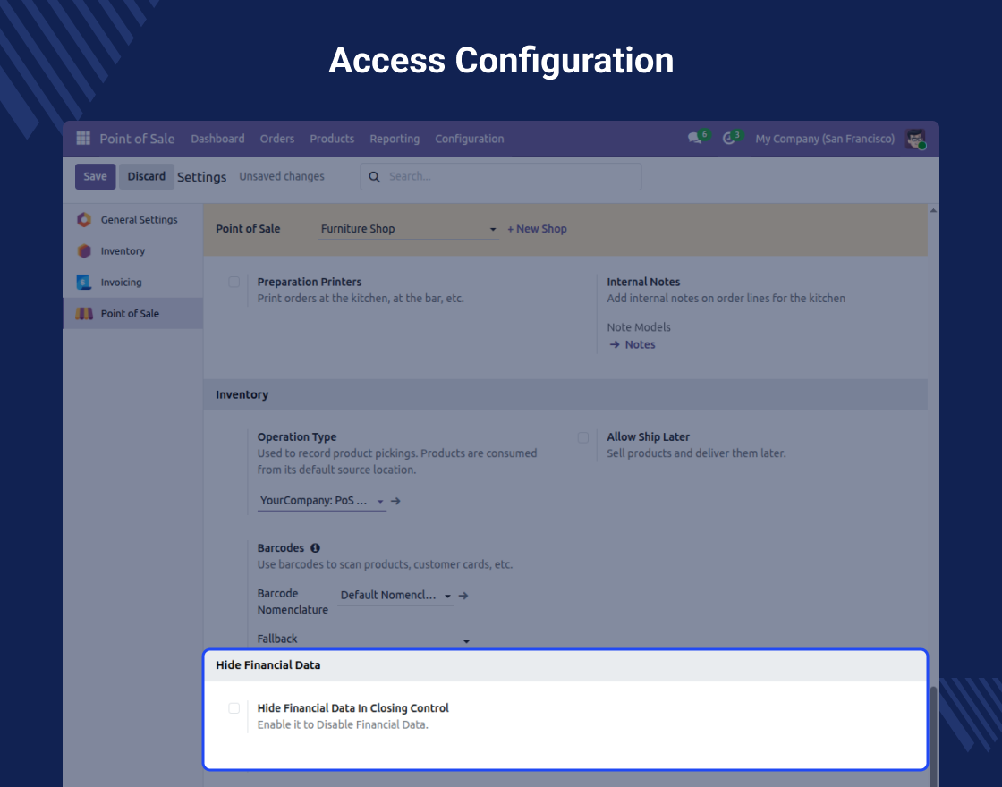 Odoo POS Disable Financial Data