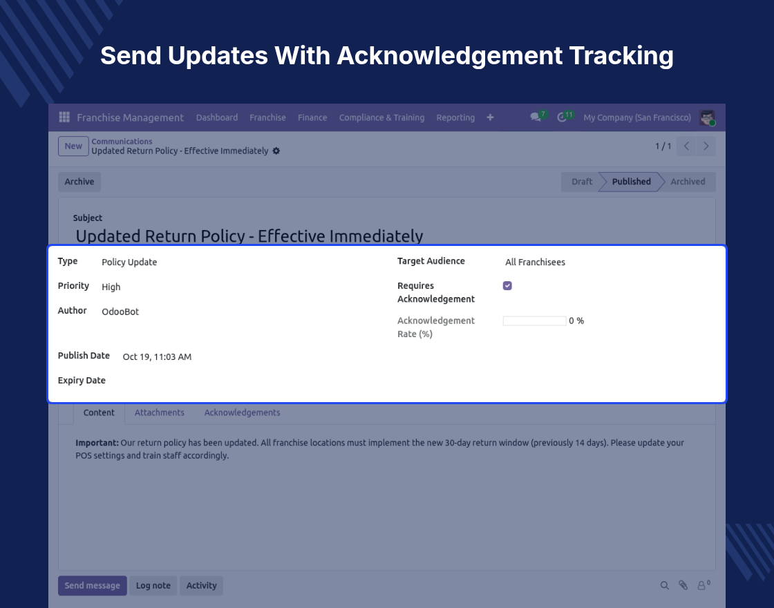 Odoo Franchise Management System