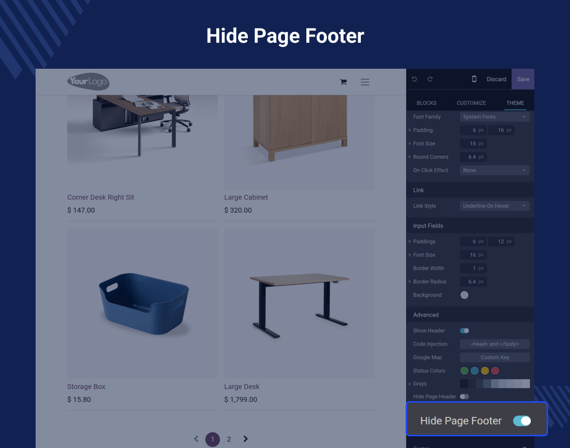 Odoo Website Header/Footer Visibility