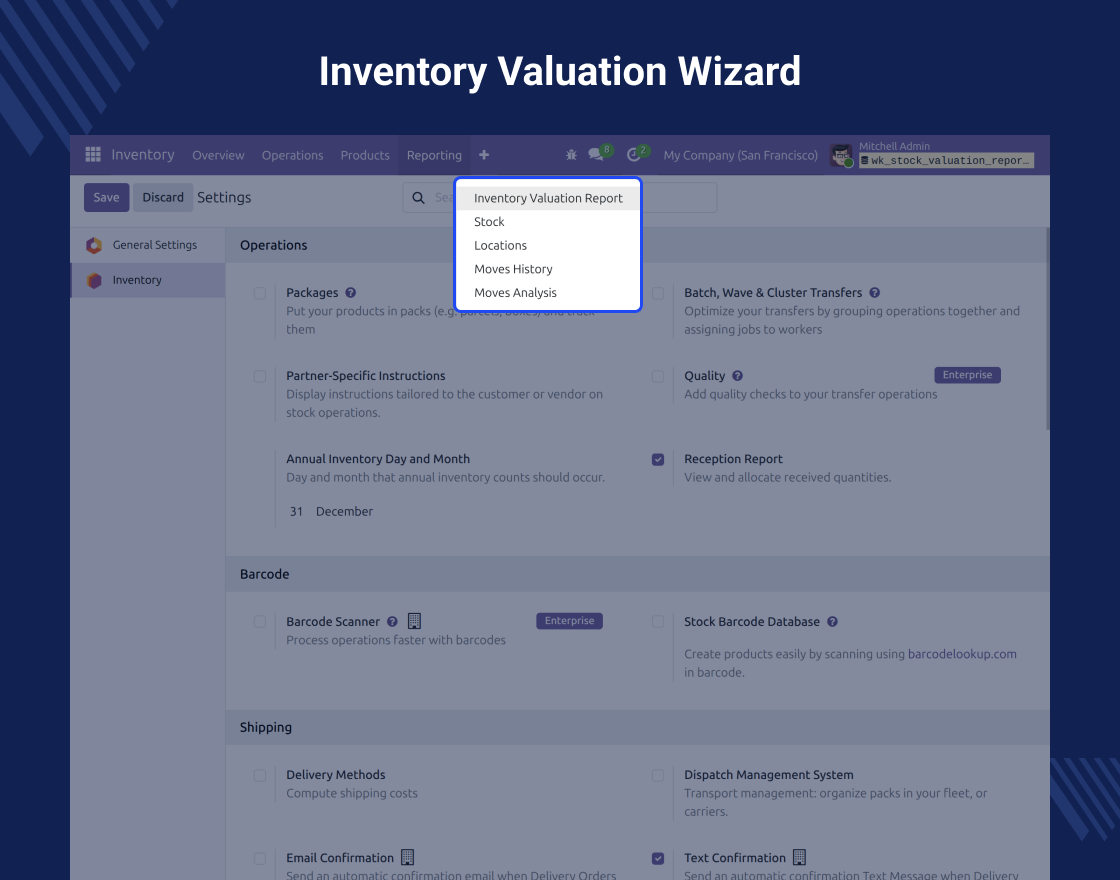 Odoo Inventory Valuation Reports