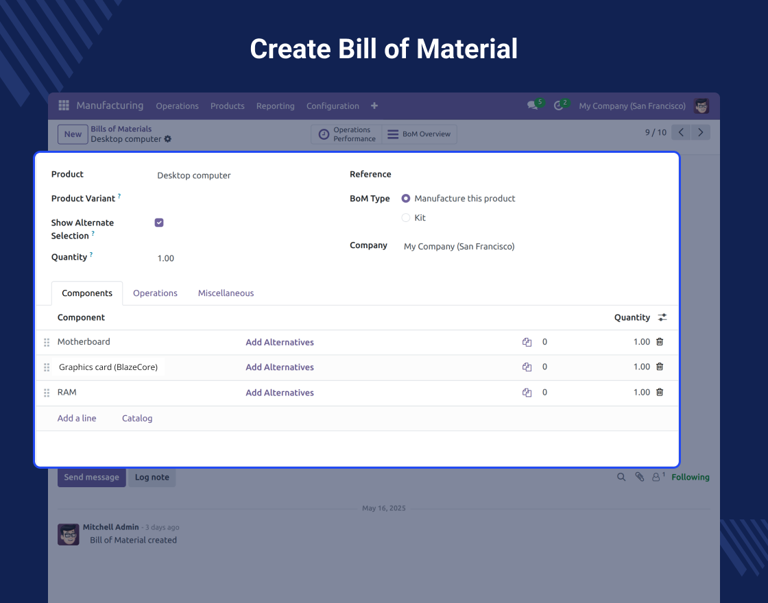 Odoo MRP Alternative Component / Dynamic BOM