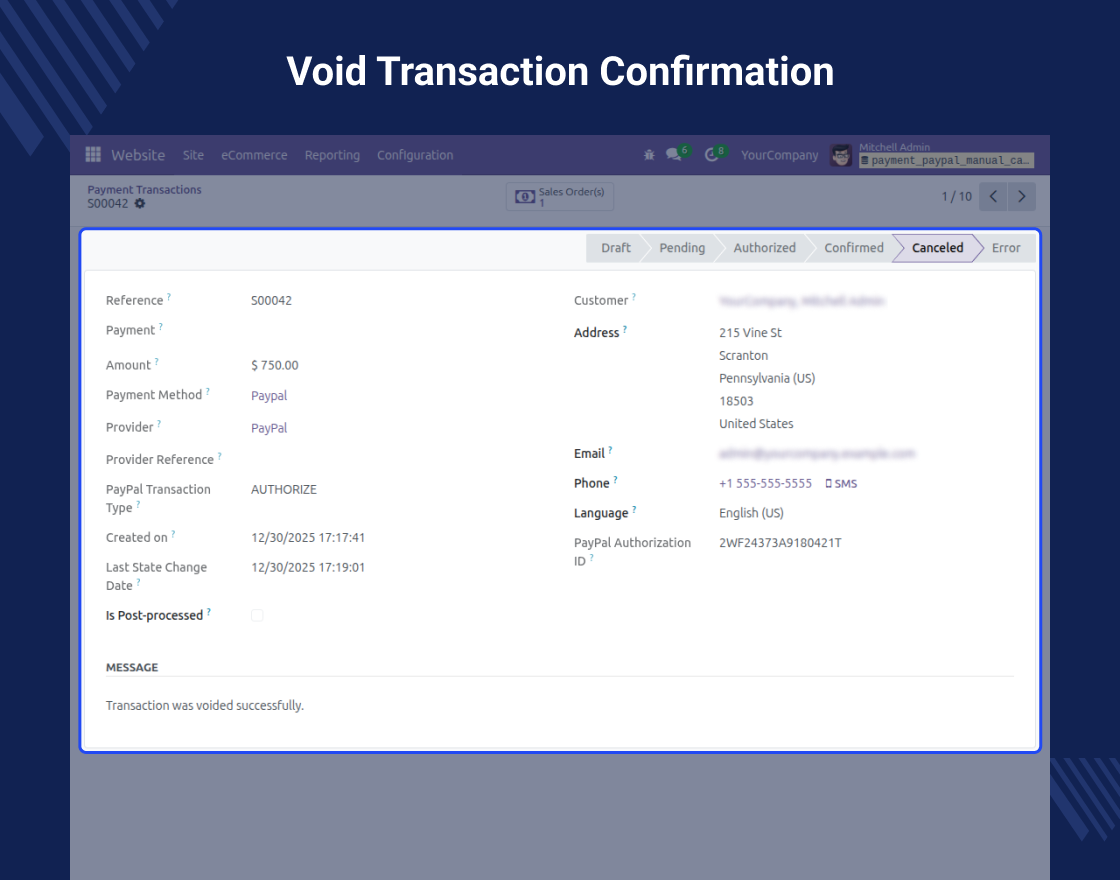 Odoo PayPal Payment Manual Capture