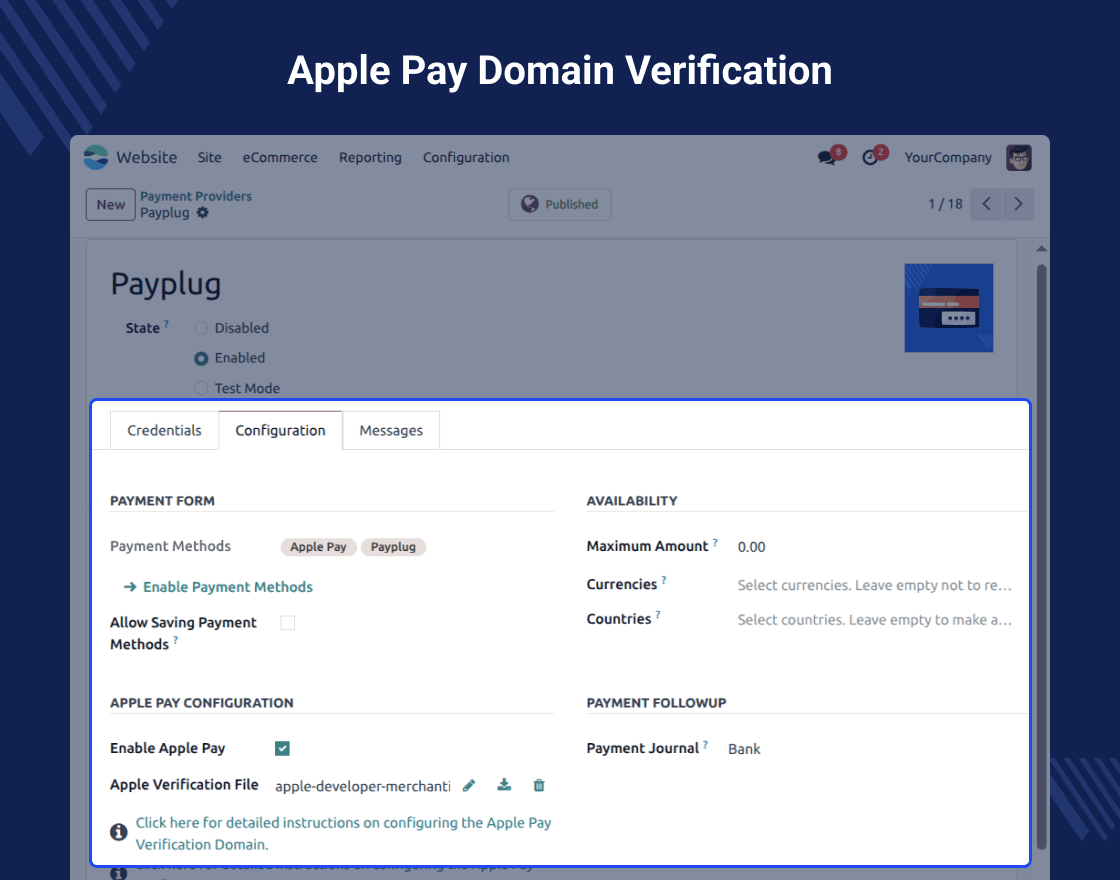Odoo Payment Payplug Apple Pay