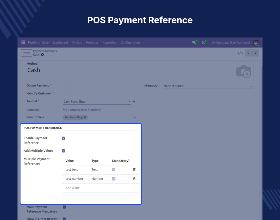 Odoo POS Payment Reference