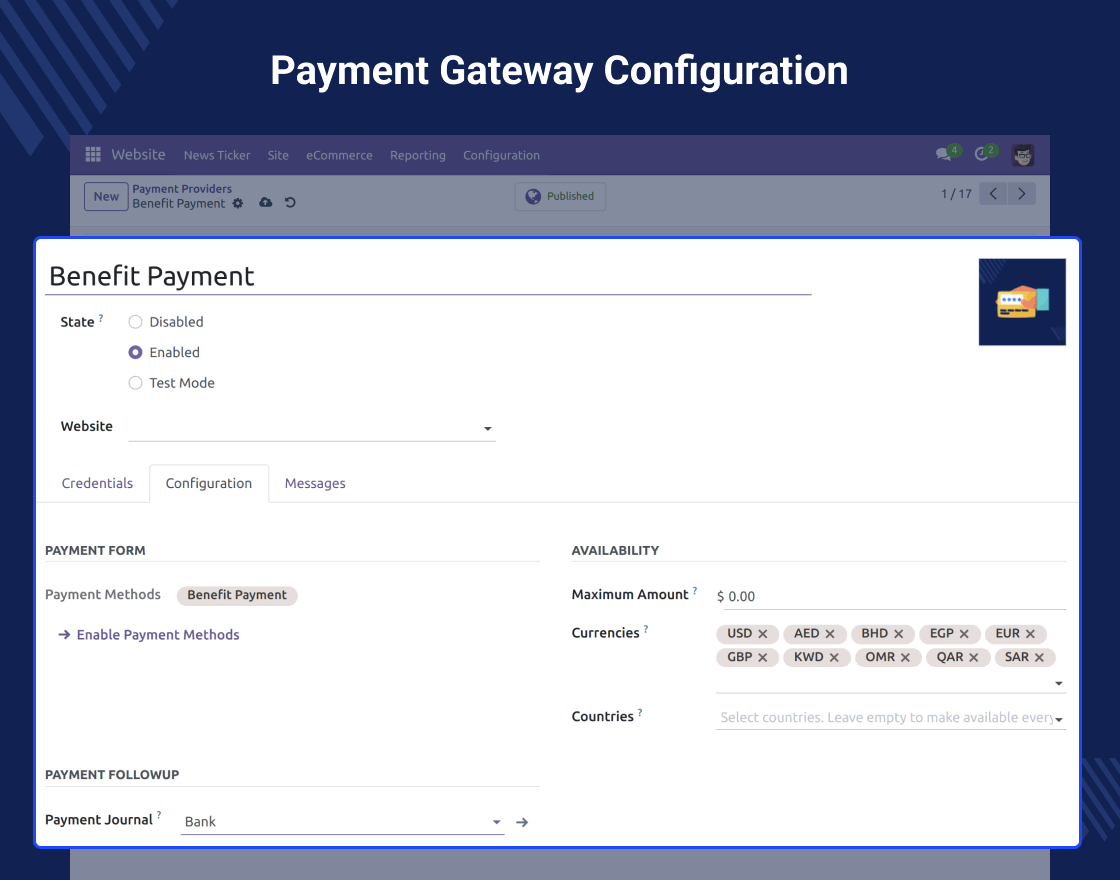 Odoo Website BenefitPay Payment Acquirer