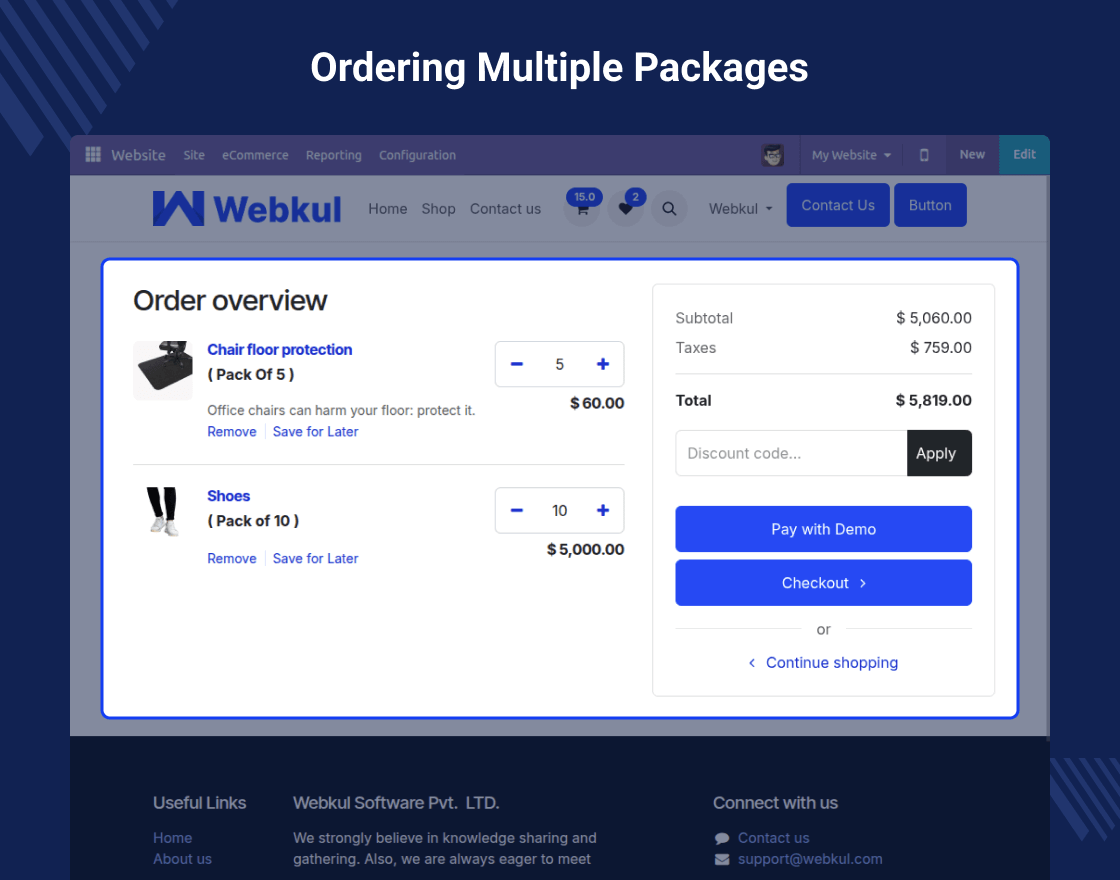 Odoo Website Display Packaging Options