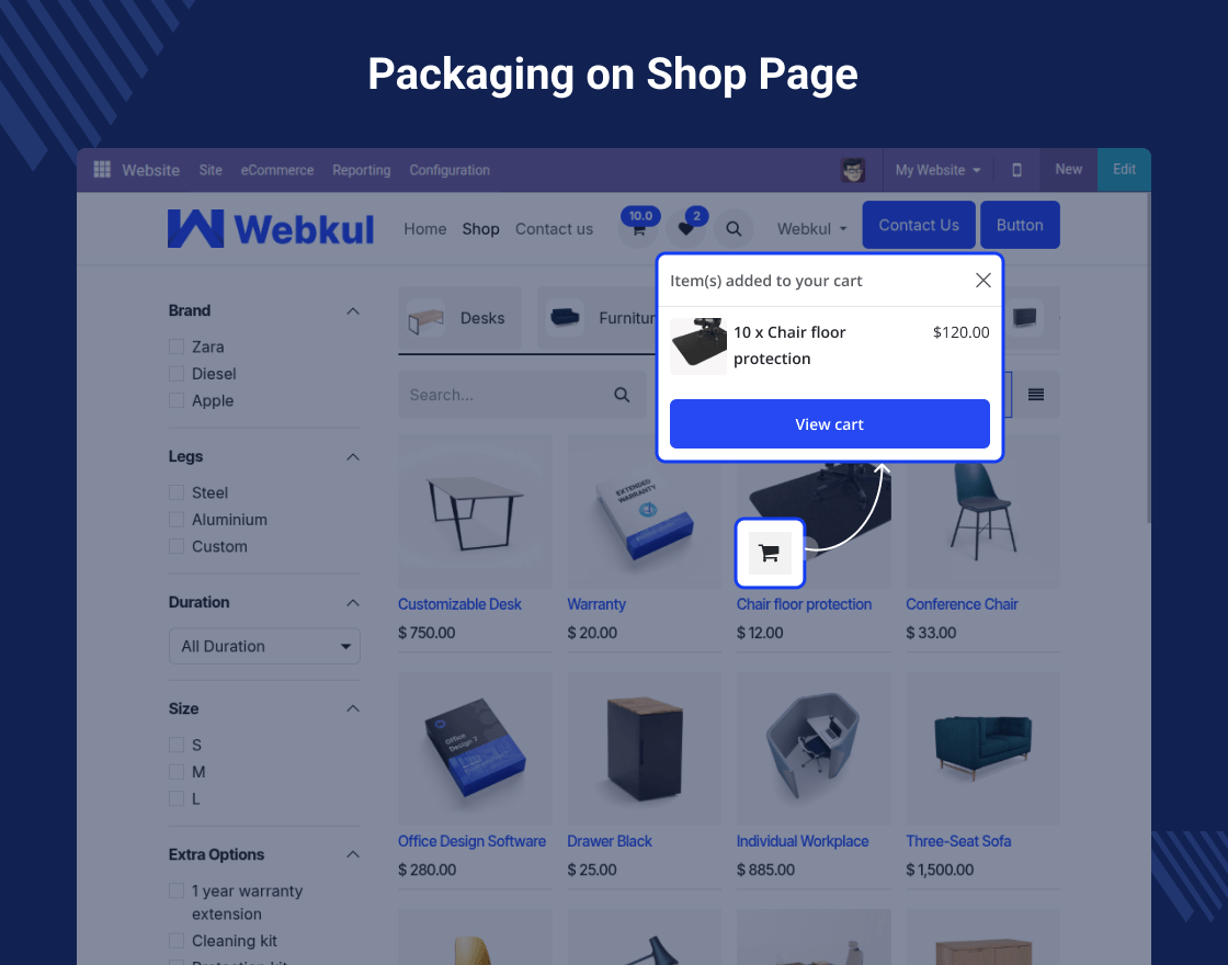 Odoo Website Display Packaging Options