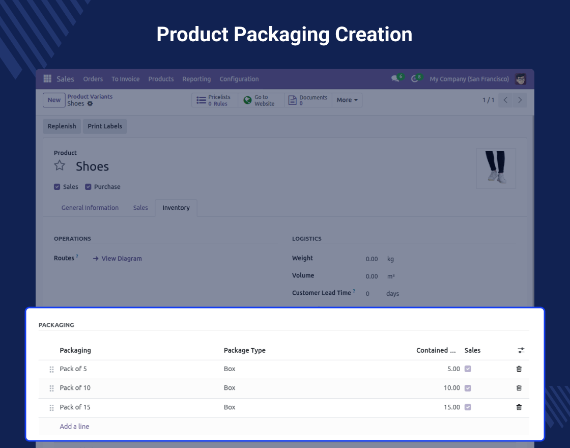 Odoo Website Display Packaging Options