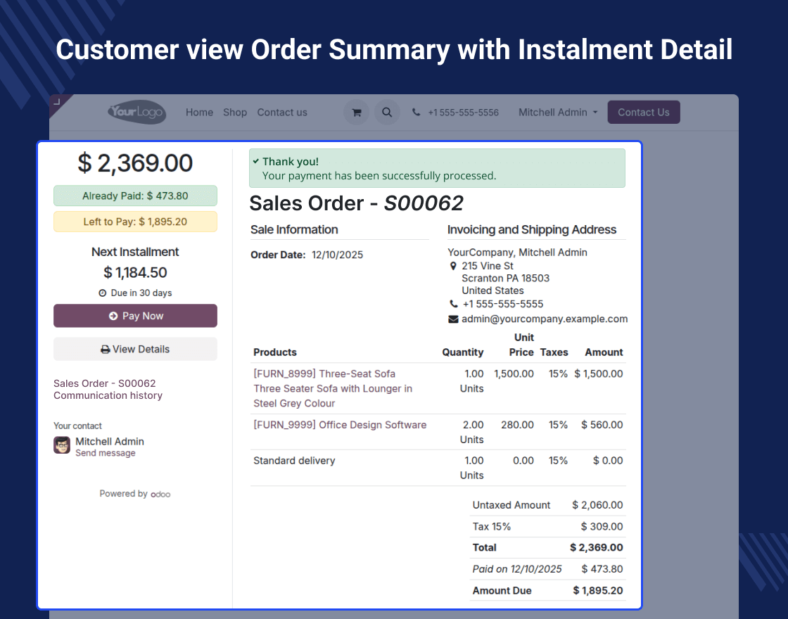 Odoo Website Order Advance Payment