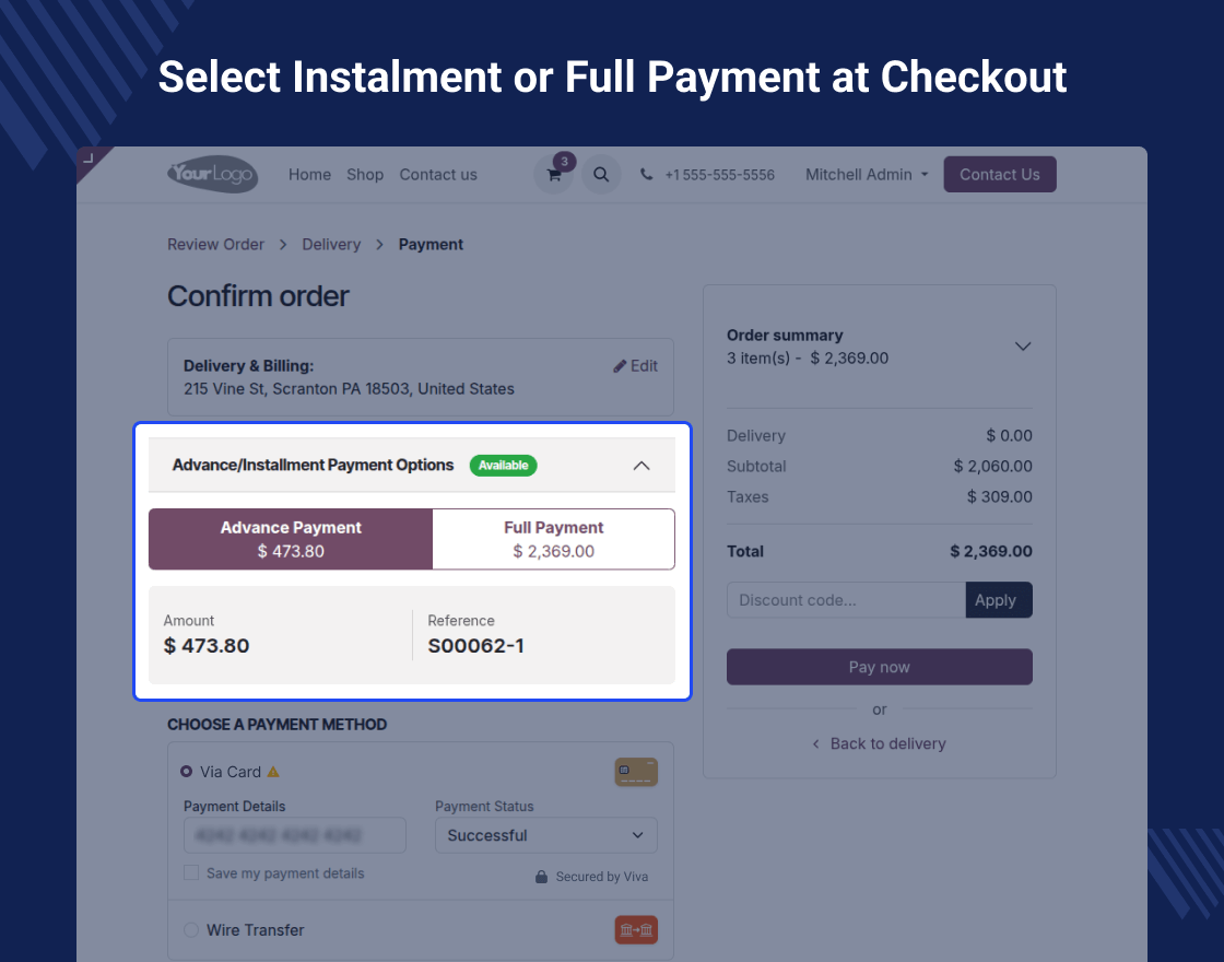 Odoo Website Order Advance Payment