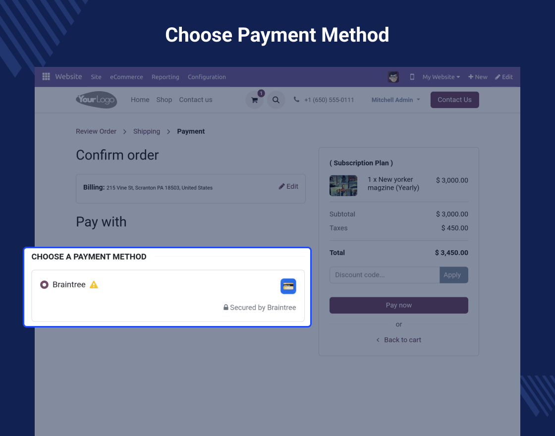Odoo Website Payment Braintree Recurring
